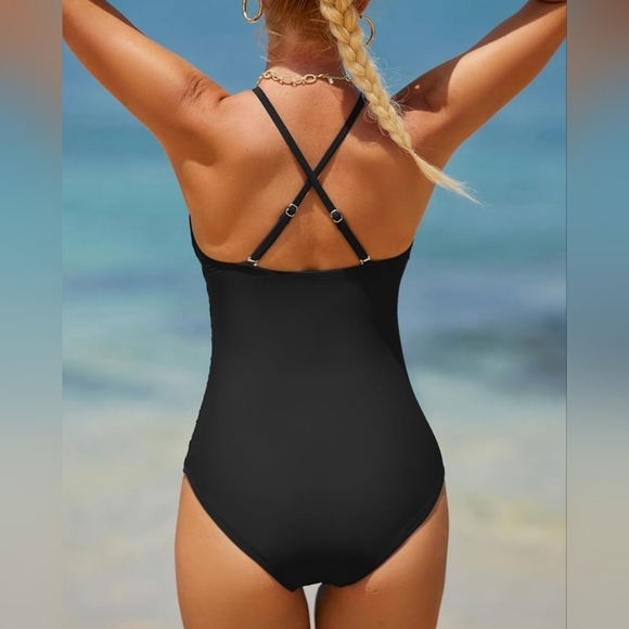 Holipick High Neck Criss Cross Back Black Swimsuit Size M - Picture 2 of 8